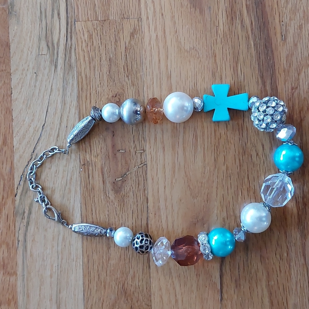 Chunky Beaded Cross Necklace